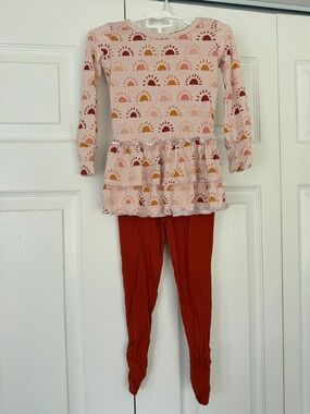 Bums & Roses bamboo 3T Sun Print Top with Rust leggings